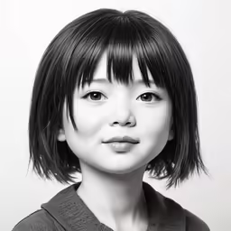 a black and white photo of a young asian woman