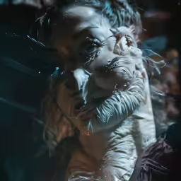 a woman standing in water with her cat