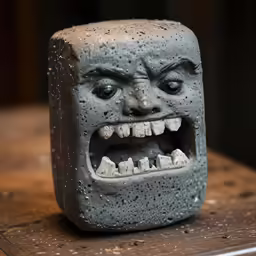 a weird looking stone sculpture on a wood surface