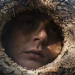 a person with their face partially hidden by a basket
