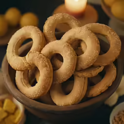 an assortment of bagels are sitting in a bowl