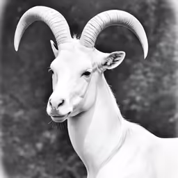 an animal with horns looks to the left