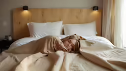 an image of a woman wrapped up in bed