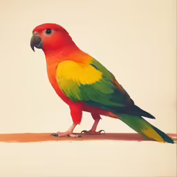 a brightly colored bird is standing on top of the ground