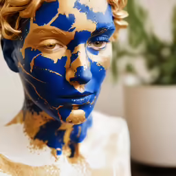a mannequin with a blue painted face