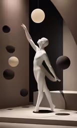 a white statue is holding a ball
