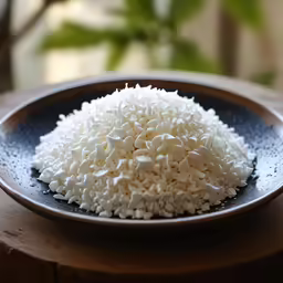 a black plate on a table with white sugar