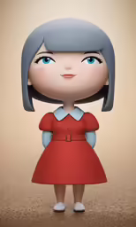 a 3d picture of a person with short hair in a red dress