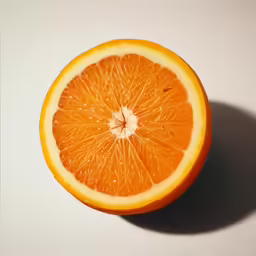 an orange cut in half sitting on a table