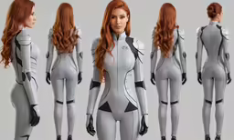 a woman in a full body catsuit with her legs spread
