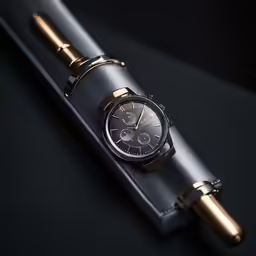 a watch resting on a display, it seems to be something