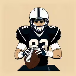 a football player with a ball in hand,a football player standing with a ball,a football player is holding the ball,a drawing of a football player holding a ball,a man with a football uniform on holding a ball