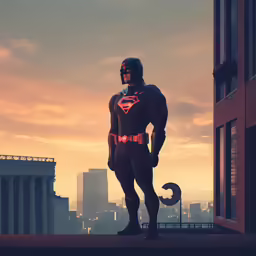 batman standing on top of a rooftop in the middle of the night