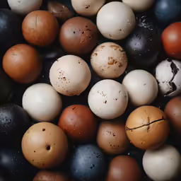 lots of different colored eggs sitting next to each other