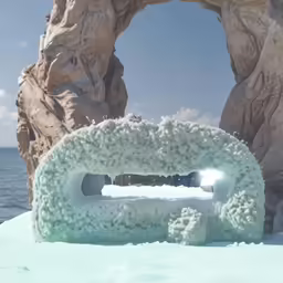 an artificial ice sculpture at the beach