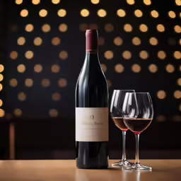 a bottle and a wine glass on a table