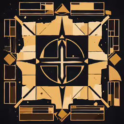 an abstract painting with a cross on top of it,abstract background with golden color and black