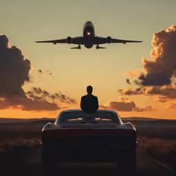 a man is riding in his convertible to watch the sunset