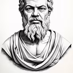 a black and white drawing of a bust of an ancient man