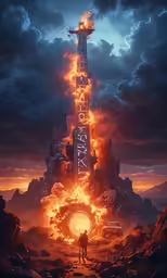 a man standing on a hillside next to a tall building