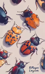 five types of bugs and other insects are displayed