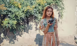 a girl holding a camera in front of her