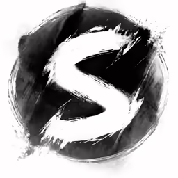 the white logo is placed on the black background