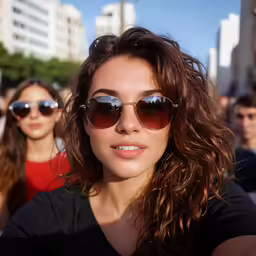 two women taking selfies while others look on
