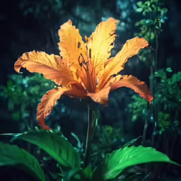a flower sitting in front of some leaves