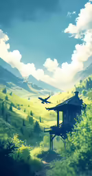 two planes flying near a green hillside under a cloudy sky
