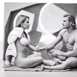 black and white photo of two naked people