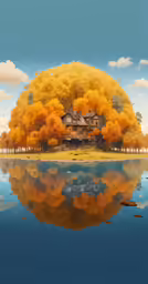 tree on a hill is near the water