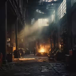 the interior of a factory with a person working in it