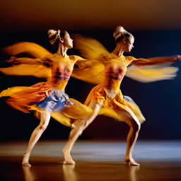 two women dancing and having very long hair