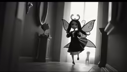 there is a small fairy standing in a hallway