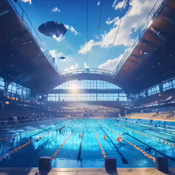 an empty swimming pool inside of a stadium