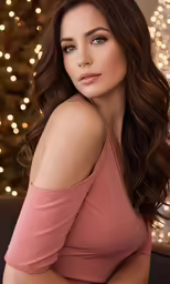 a woman with long hair wearing a pink top