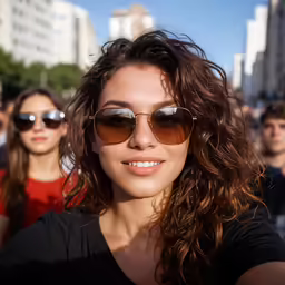 a woman poses for a picture while wearing sunglasses