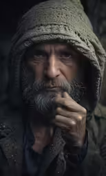 a man is wearing a hood over his face