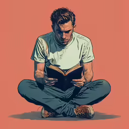 a man sitting on the ground reading a book