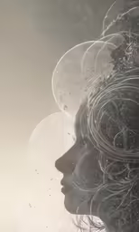 a woman in profile with circles over her head