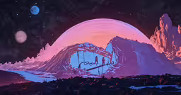 artwork depicting mountains and clouds with a starlit sky,a sci - fior image of a mountain range at night