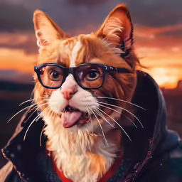 a cat with glasses sticking his tongue out