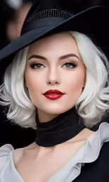 a woman wearing a hat and a black top