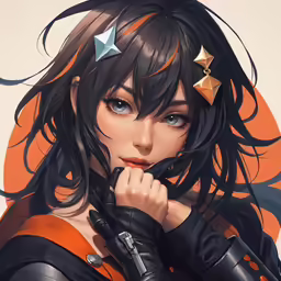 an animated anime girl with stars and a black dress