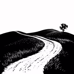 a drawing of a road going through a valley
