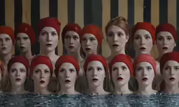 there are many red heads in the water