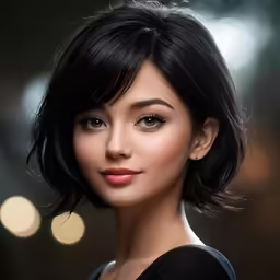 a beautiful woman in black with short hair