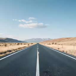 a road leads to the mountains in a dry field