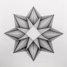 a drawing of a star with a small diamond in the center,a drawing of a star made up of paper